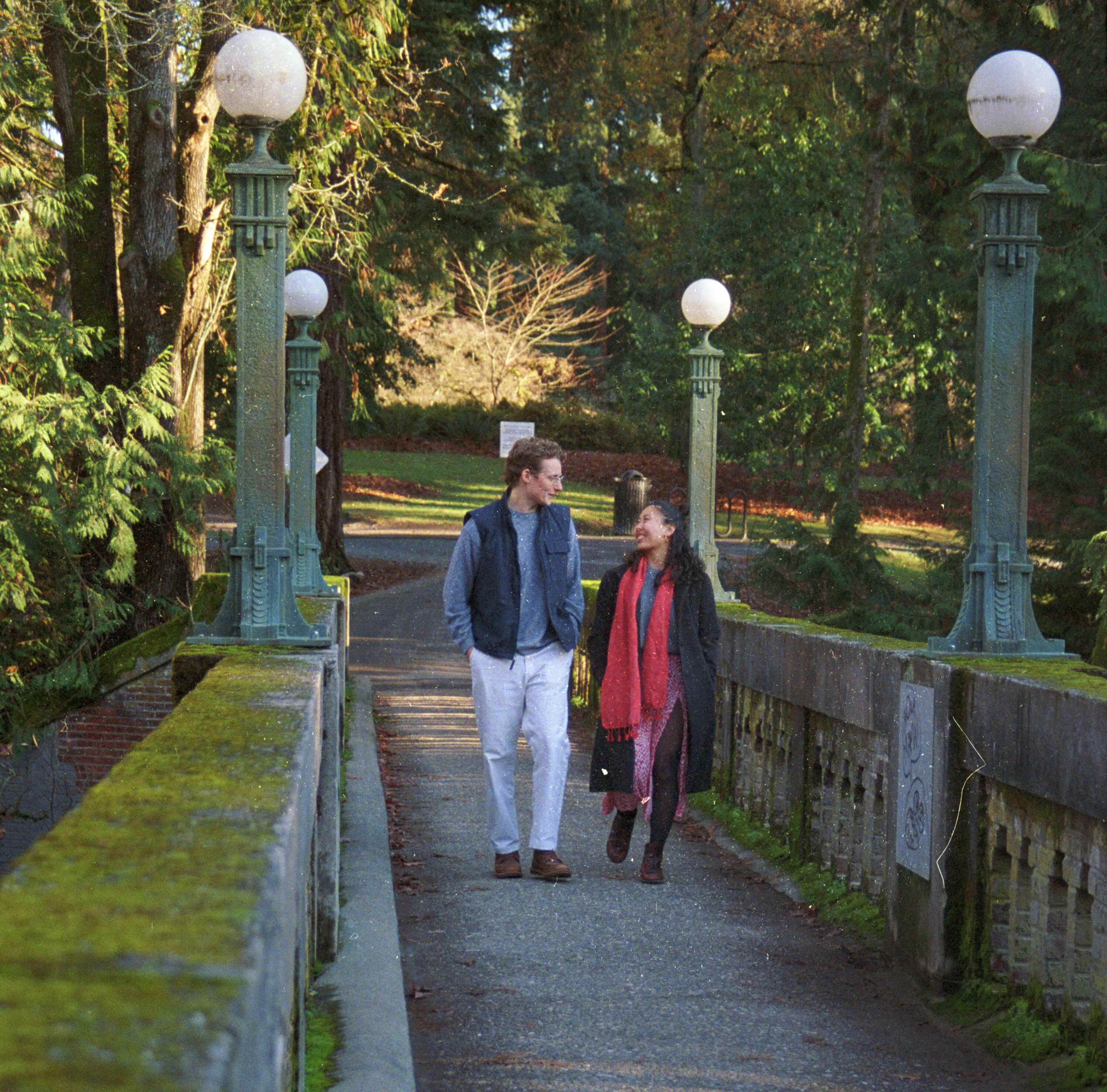 us walking down a nice bridge